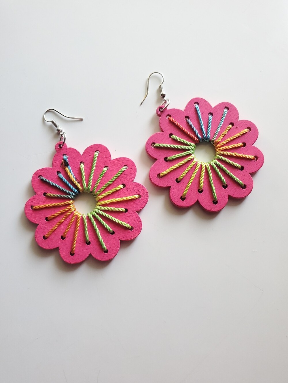 Pink Floral Threaded Statement Earrings